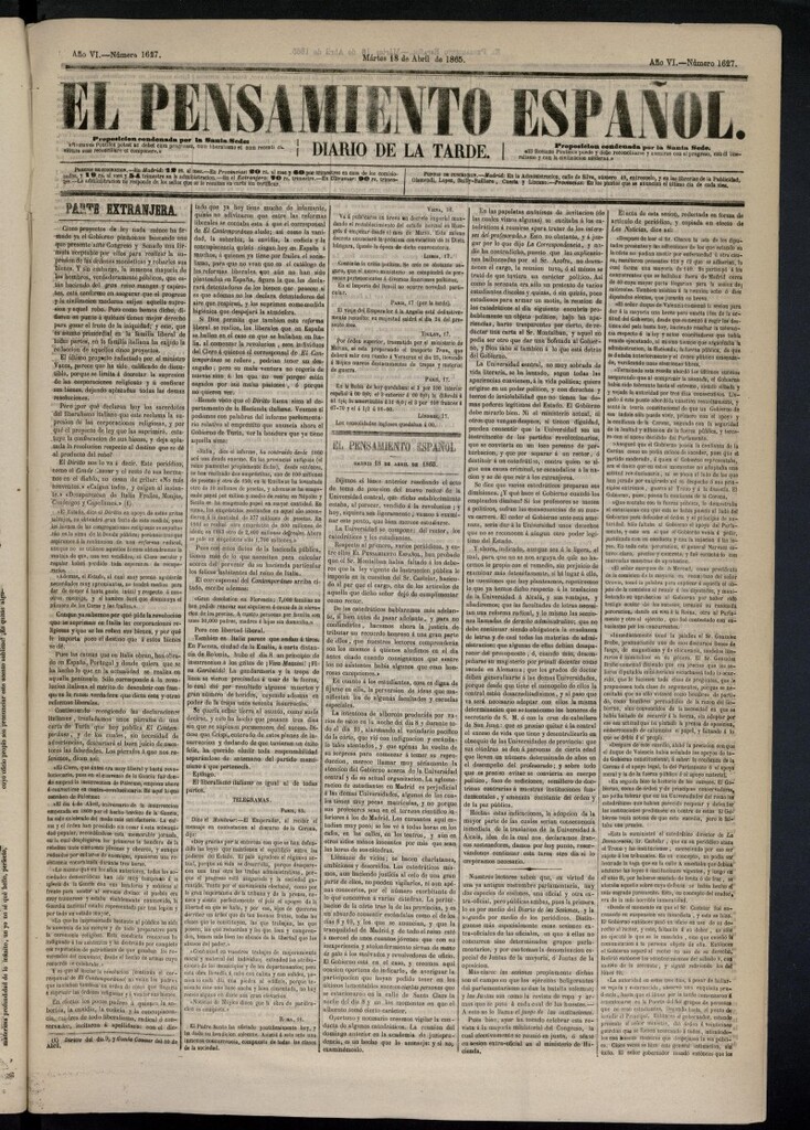 Miniatura de El Pensamiento Español del 18 de abril de 1865, nº 1627