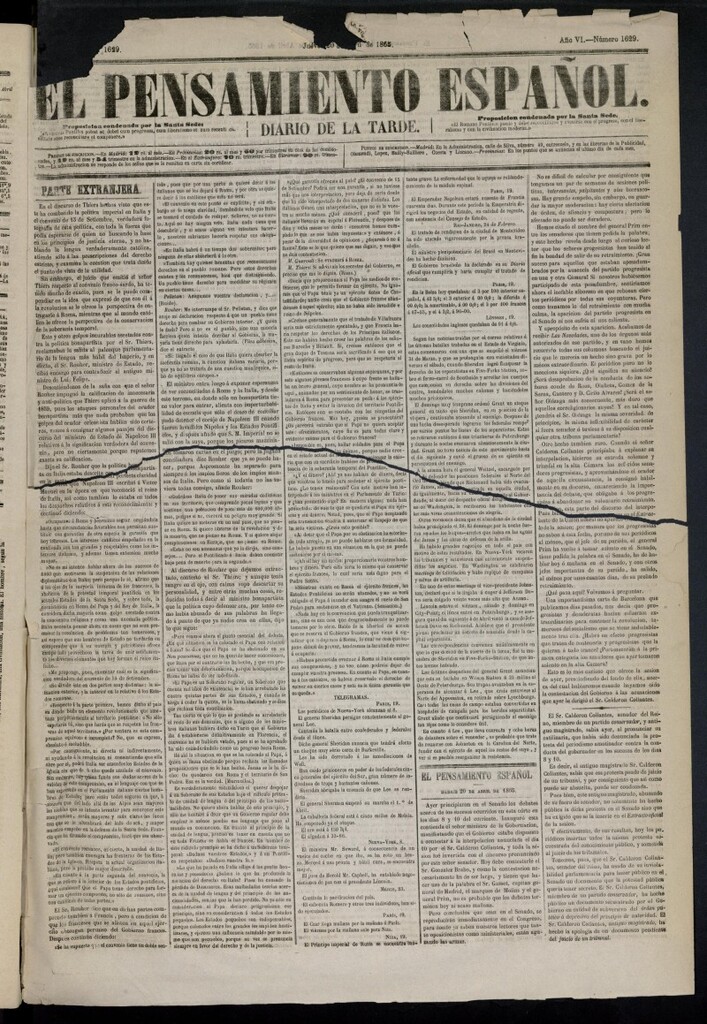 Miniatura de El Pensamiento Español del 20 de abril de 1865, nº 1629