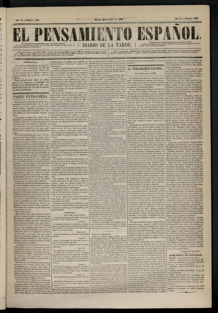 Miniatura de El Pensamiento Español del 22 de abril de 1865, nº 1631