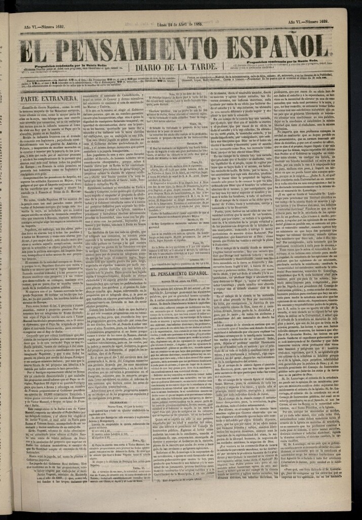 Miniatura de El Pensamiento Español del 24 de abril de 1865, nº 1632