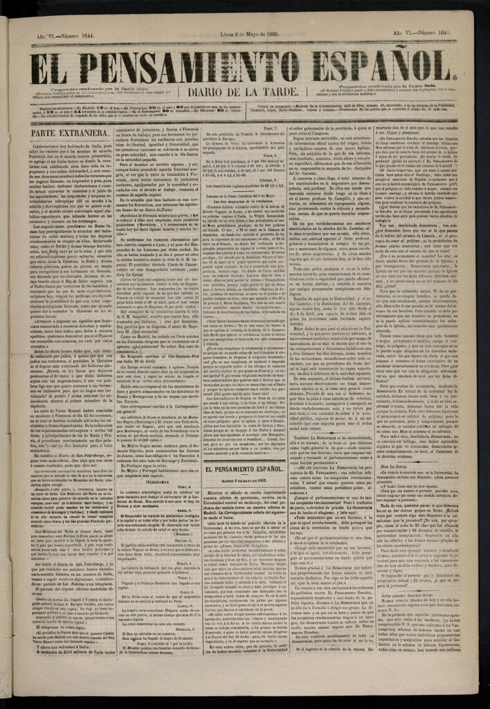 Miniatura de El Pensamiento Español del 8 de mayo de 1865, nº 1644