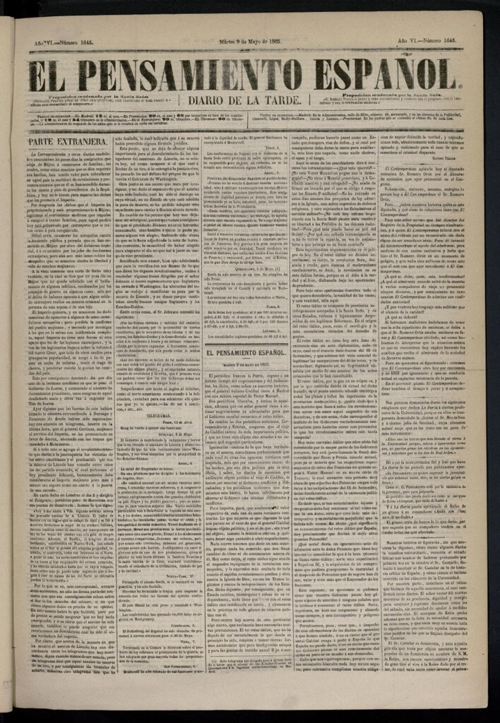 Miniatura de El Pensamiento Español del 9 de mayo de 1865, nº 1645