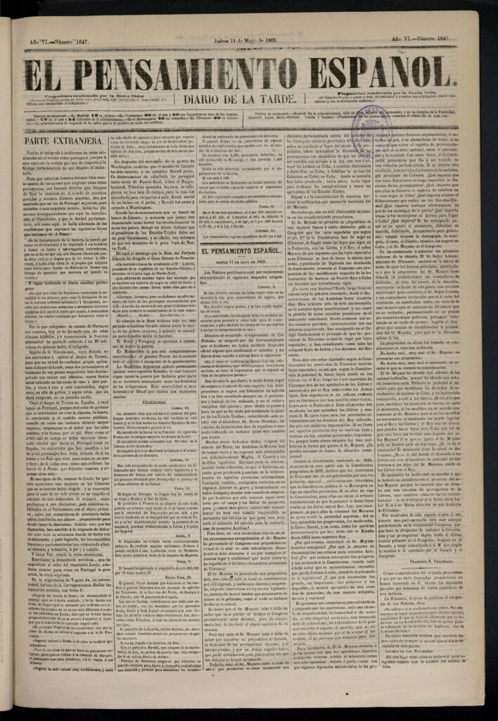 Miniatura de El Pensamiento Español del 11 de mayo de 1865, nº 1647