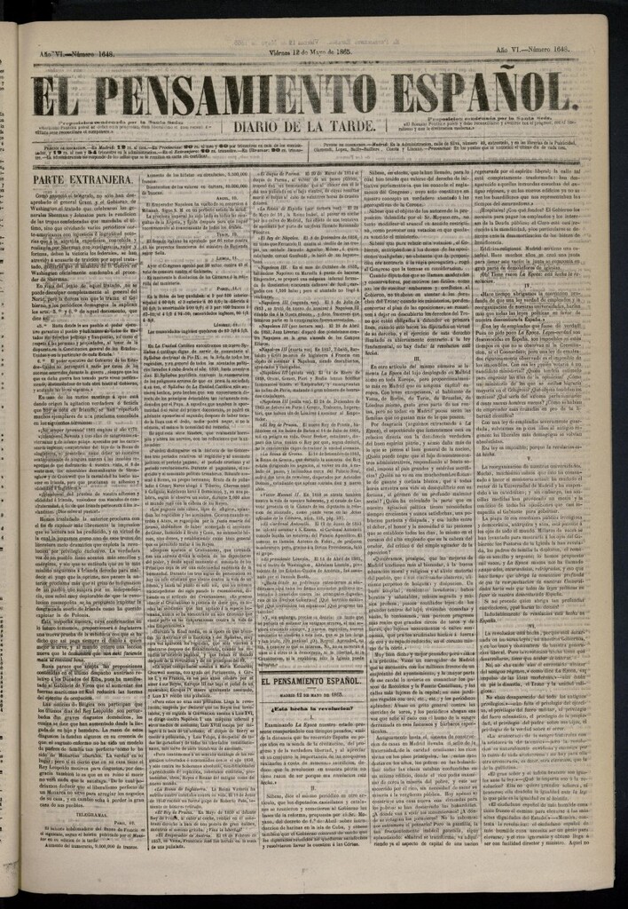 Miniatura de El Pensamiento Español del 12 de mayo de 1865, nº 1648
