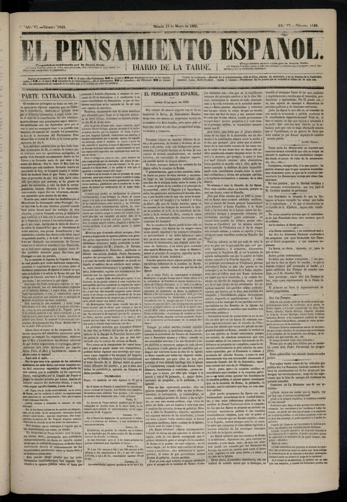 Miniatura de El Pensamiento Español del 13 de mayo de 1865, nº 1649
