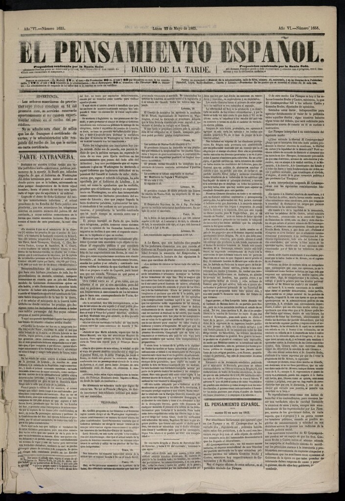 Miniatura de El Pensamiento Español del 22 de mayo de 1865, nº 1655