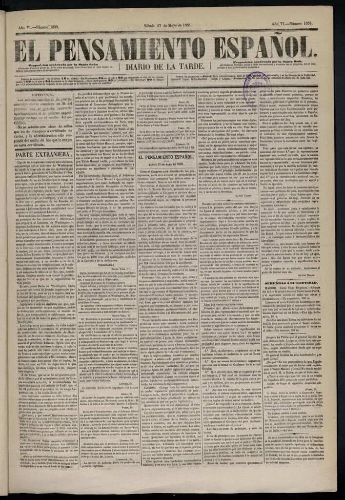 Miniatura de El Pensamiento Español del 27 de mayo de 1865, nº 1659