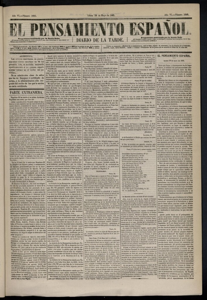 Miniatura de El Pensamiento Español del 29 de mayo de 1865, nº 1660