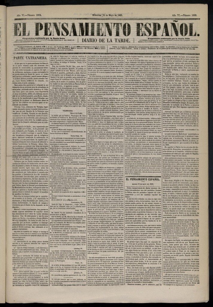 Miniatura de El Pensamiento Español del 31 de mayo de 1865, nº 1662