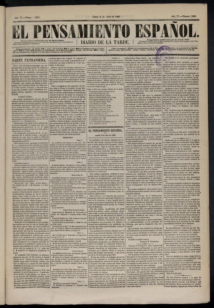 Miniatura de El Pensamiento Español del 5 de junio de 1865, nº 1666