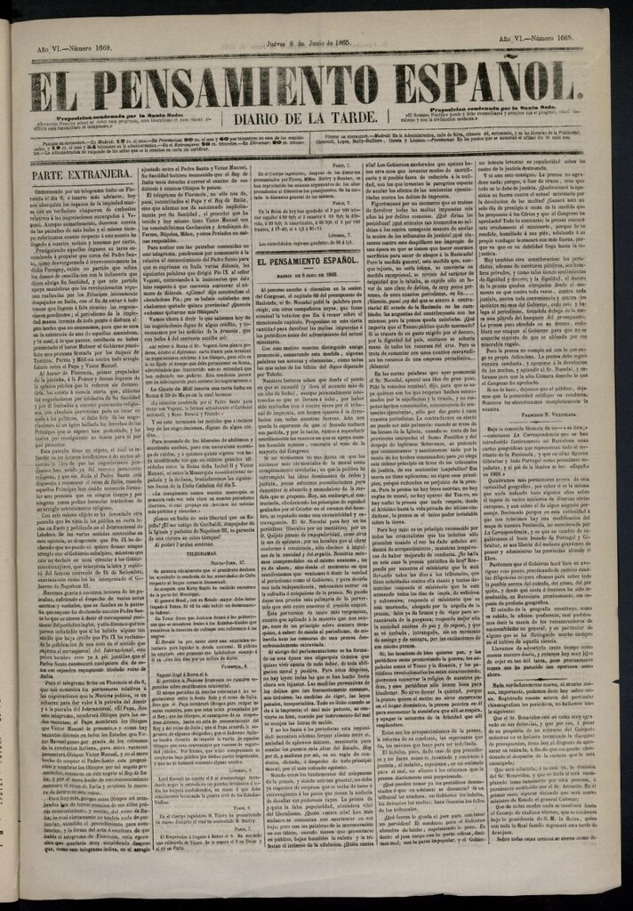 Miniatura de El Pensamiento Español del 8 de junio de 1865, nº 1669