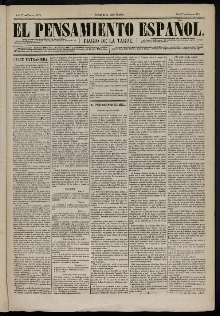 Miniatura de El Pensamiento Español del 10 de junio de 1865, nº 1671