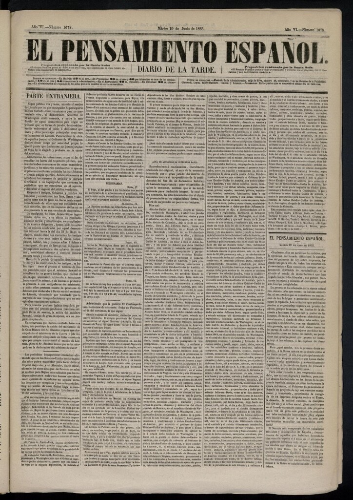 Miniatura de El Pensamiento Español del 20 de junio de 1865, nº 1678