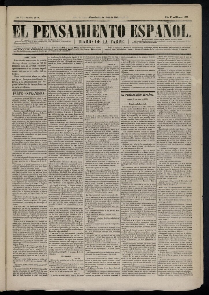 Miniatura de El Pensamiento Español del 21 de junio de 1865, nº 1679