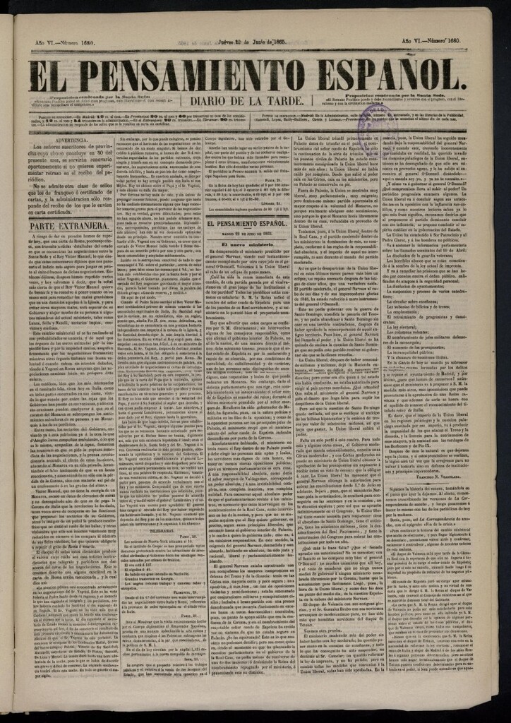 Miniatura de El Pensamiento Español del 22 de junio de 1865, nº 1680