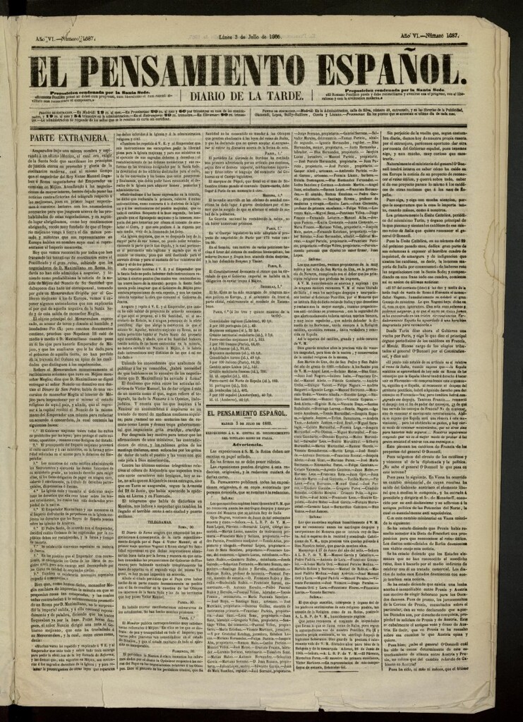 Miniatura de El Pensamiento Español del 3 de julio de 1865, nº 1687