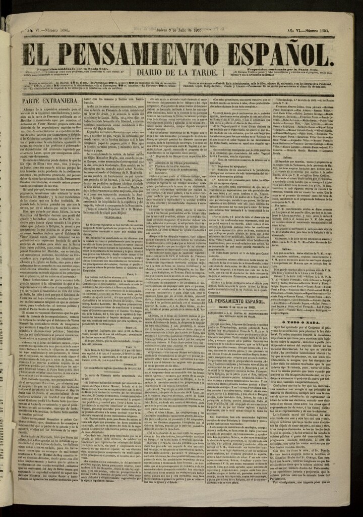 Miniatura de El Pensamiento Español del 6 de julio de 1865, nº 1690