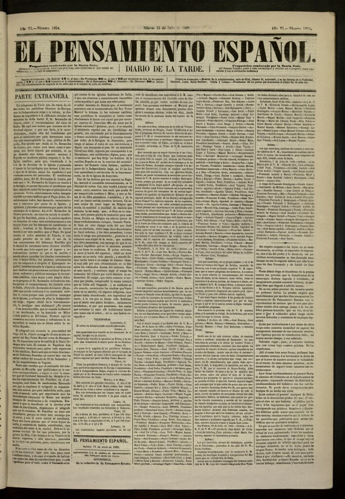 Miniatura de El Pensamiento Español del 11 de julio de 1865, nº 1694