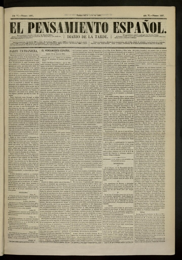 Miniatura de El Pensamiento Español del 14 de julio de 1865, nº 1697