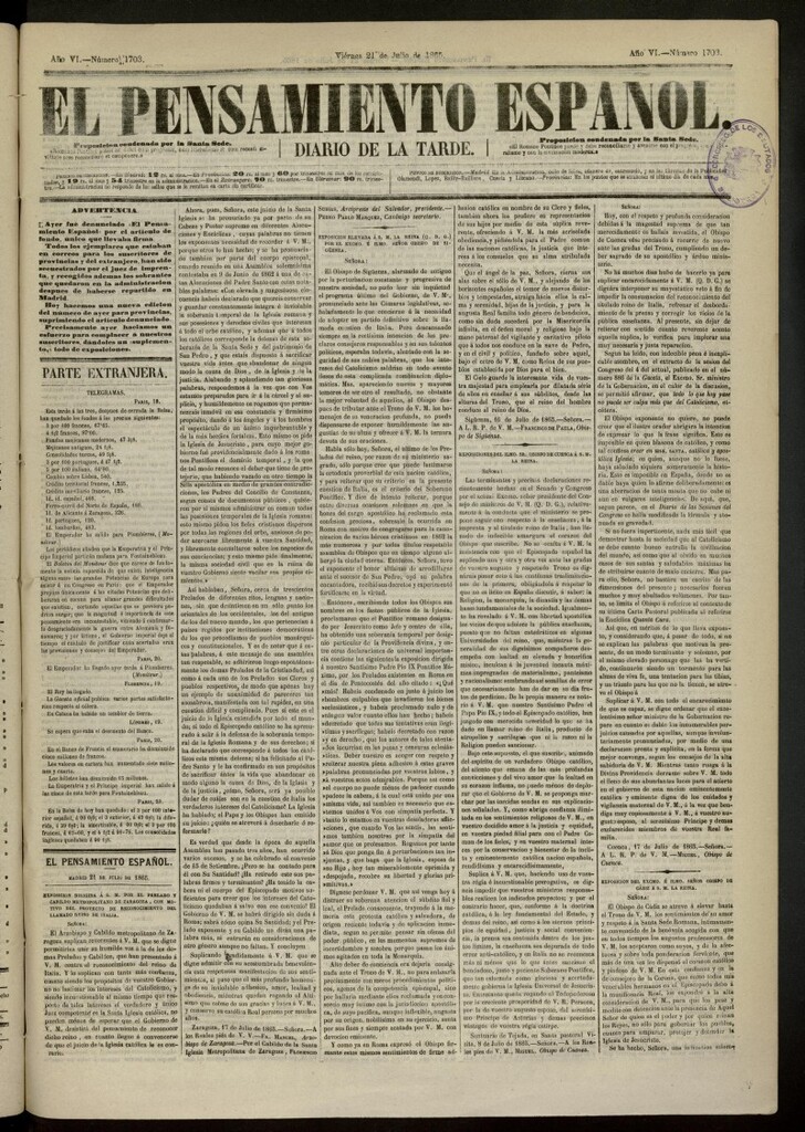 Miniatura de El Pensamiento Español del 21 de julio de 1865, nº 1703