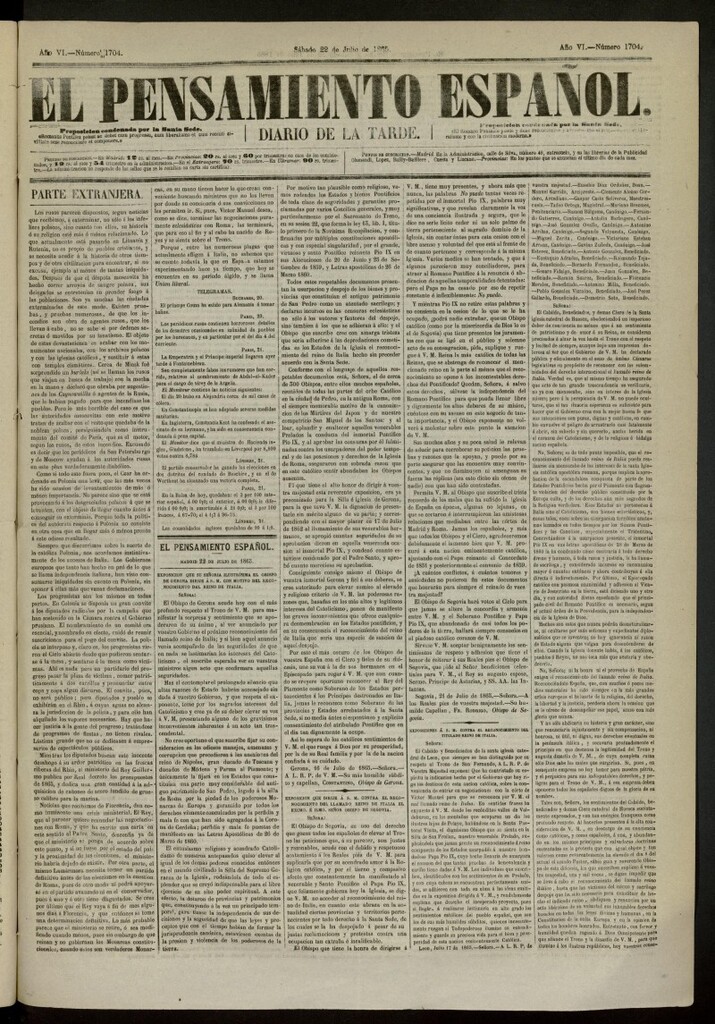 Miniatura de El Pensamiento Español del 22 de julio de 1865, nº 1704