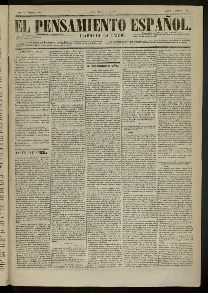 Miniatura de El Pensamiento Español del 24 de julio de 1865, nº 1706