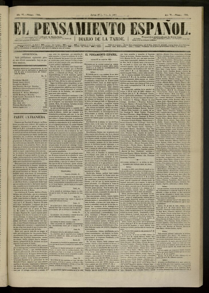 Miniatura de El Pensamiento Español del 27 de julio de 1865, nº 1709