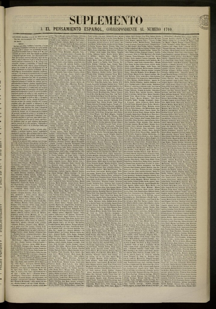 Miniatura de El Pensamiento Español :suplemento del nº 1710 de 28 de julio de 1865