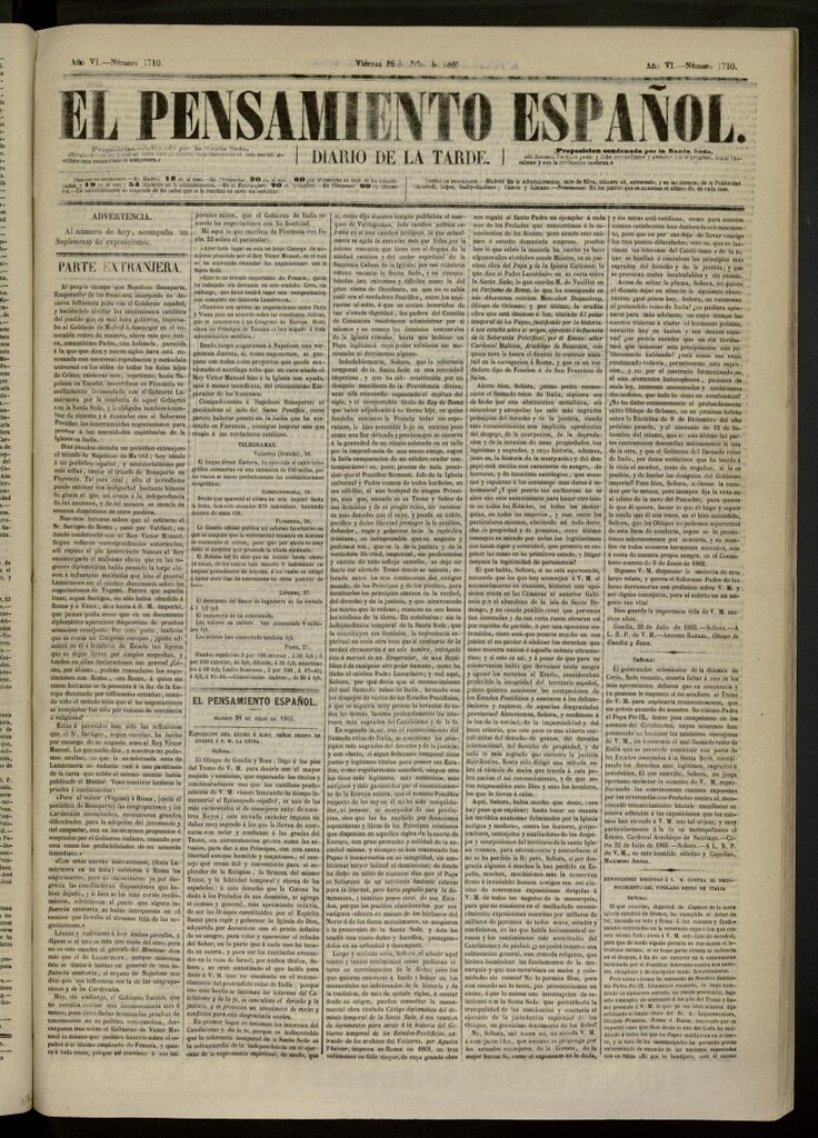 Miniatura de El Pensamiento Español del 28 de julio de 1865, nº 1710
