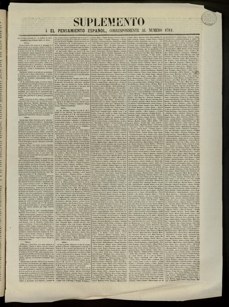 Miniatura de El Pensamiento Español : suplemento del nº 1711 de 29 de julio de 1865