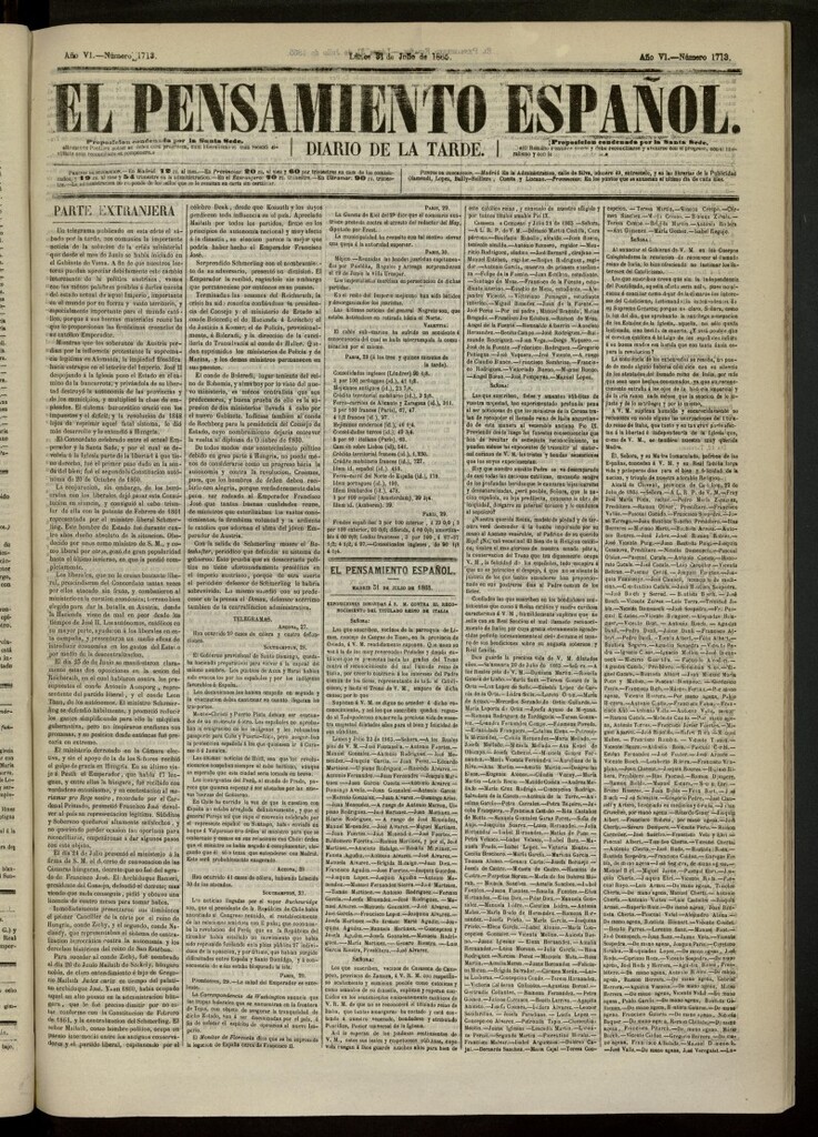 Miniatura de El Pensamiento Español del 31 de julio de 1865, nº 1713