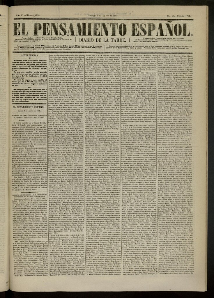 Miniatura de El Pensamiento Español del 6 de agosto de 1865, nº 1719