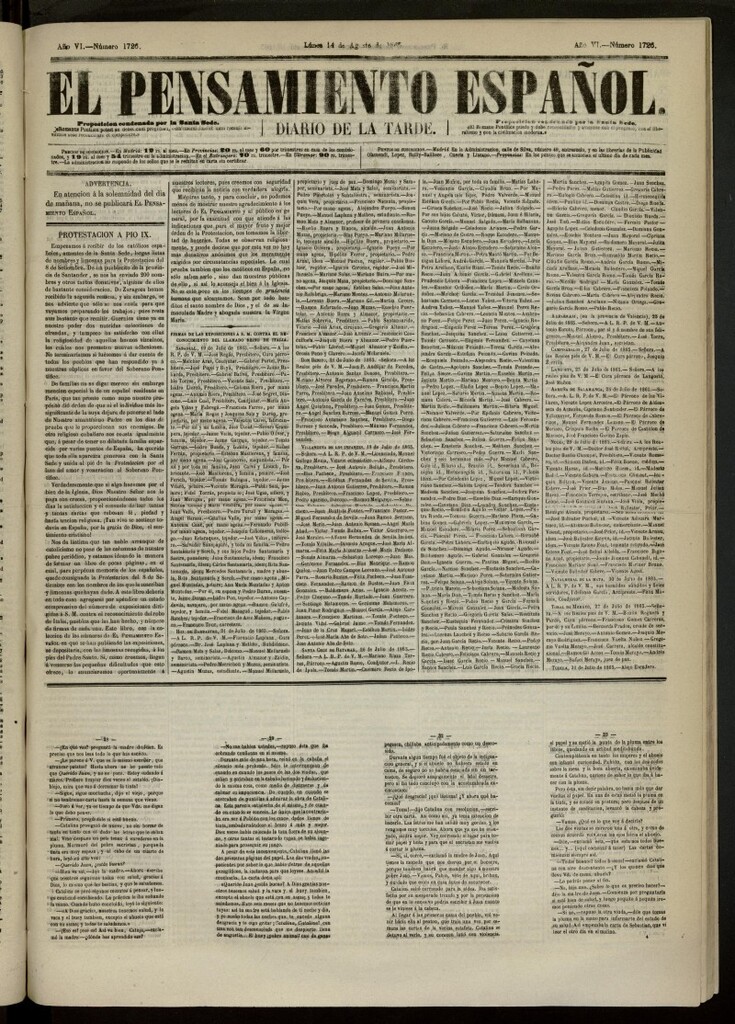 Miniatura de El Pensamiento Español del 14 de agosto de 1865, nº 1726