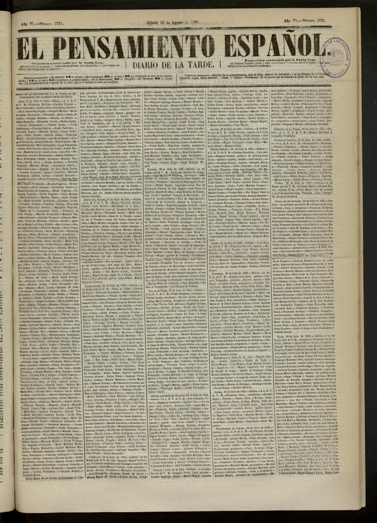 Miniatura de El Pensamiento Español del 19 de agosto de 1865, nº 1730