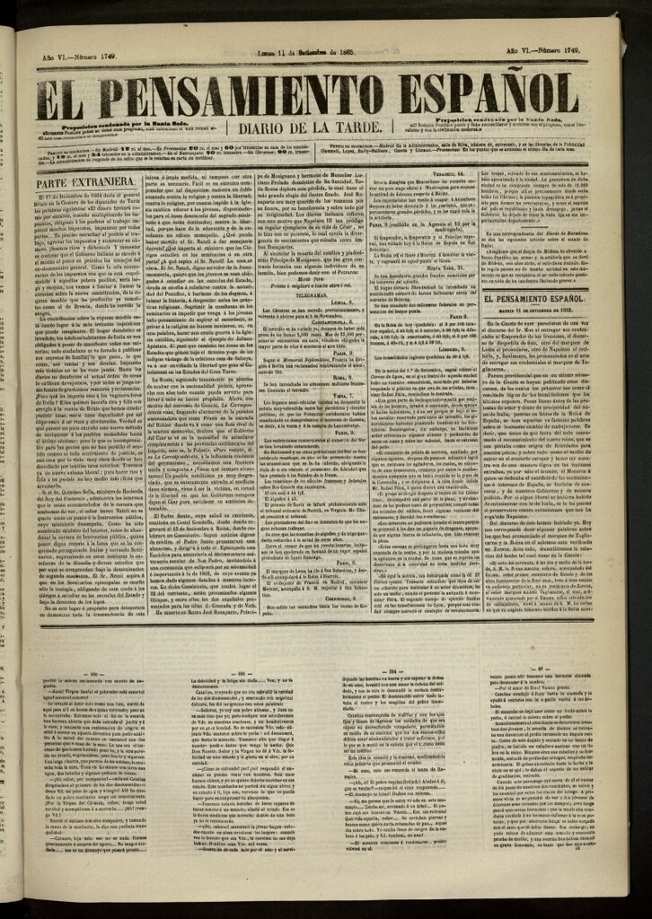 Miniatura de El Pensamiento Español del 11 de septiembre de 1865, nº 1749