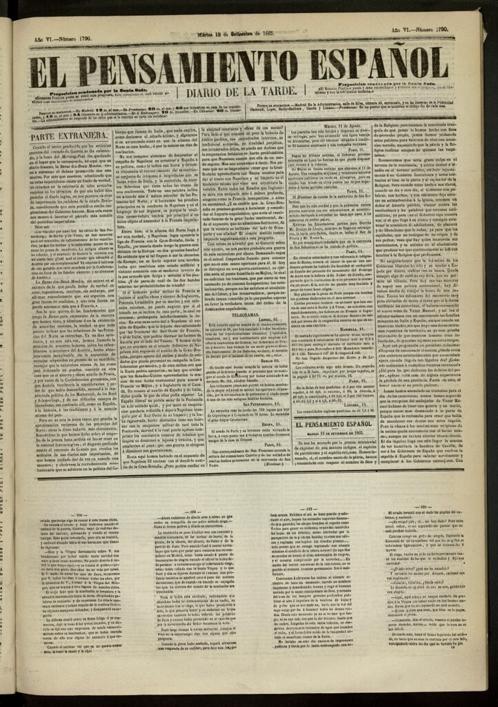 Miniatura de El Pensamiento Español del 12 de septiembre de 1865, nº 1750