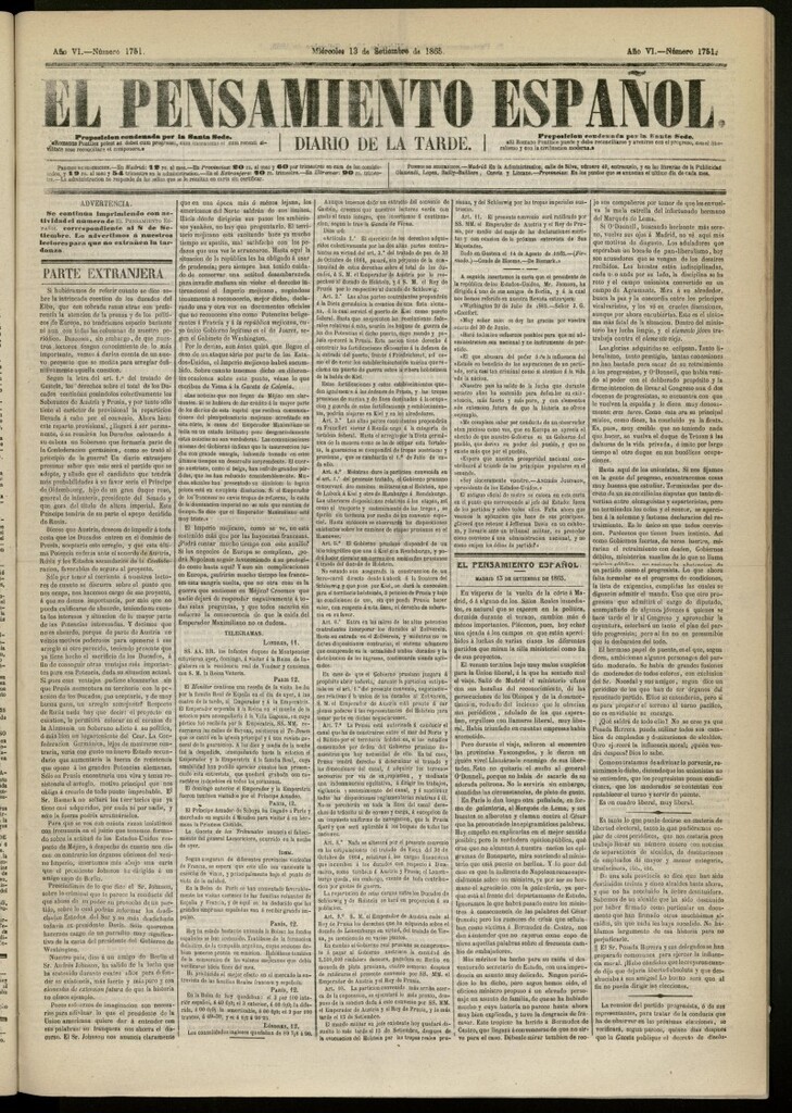 Miniatura de El Pensamiento Español del 13 de septiembre de 1865, nº 1751