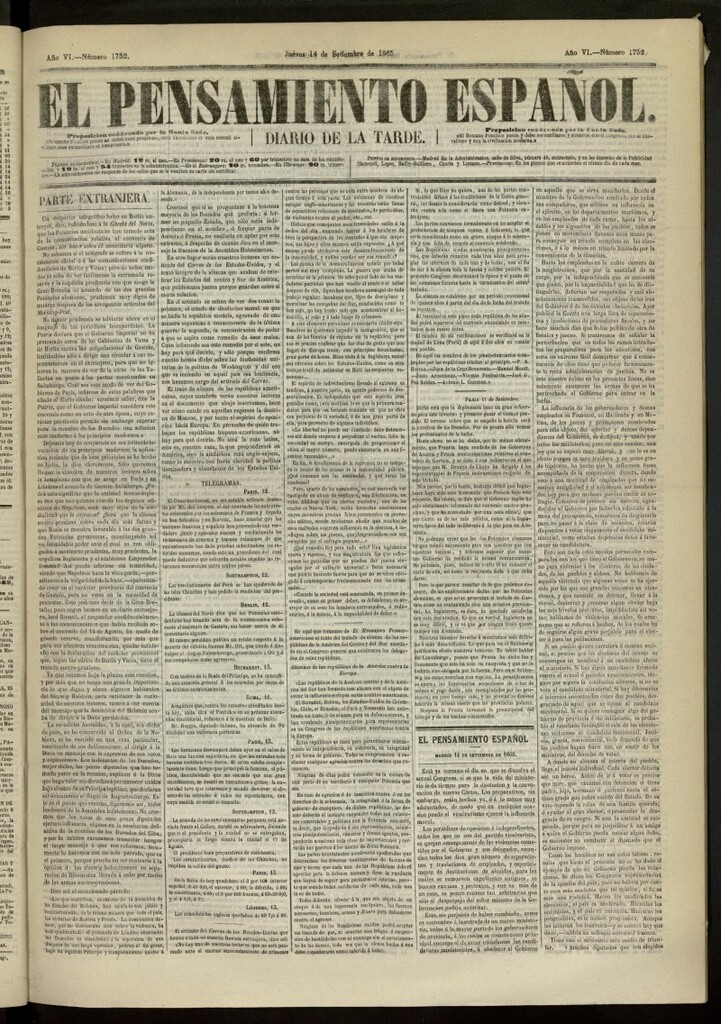Miniatura de El Pensamiento Español del 14 de septiembre de 1865, nº 1752
