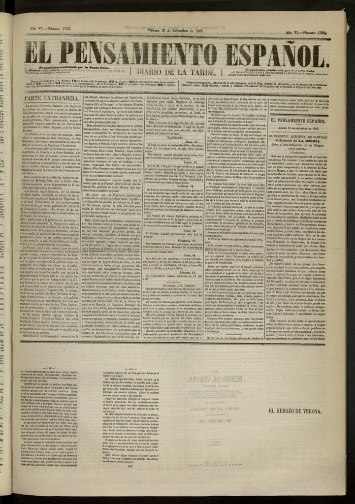 Miniatura de El Pensamiento Español del 15 de septiembre de 1865, nº 1753
