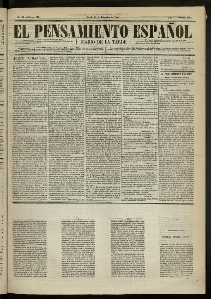 Miniatura de El Pensamiento Español del 16 de septiembre de 1865, nº 1754
