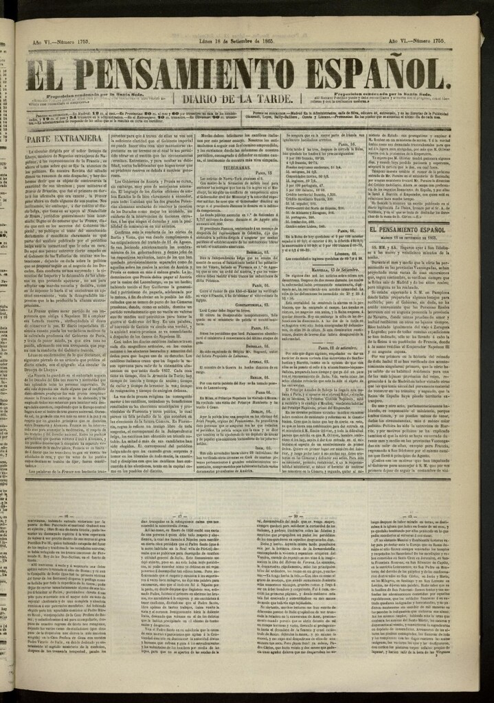 Miniatura de El Pensamiento Español del 18 de septiembre de 1865, nº 1755