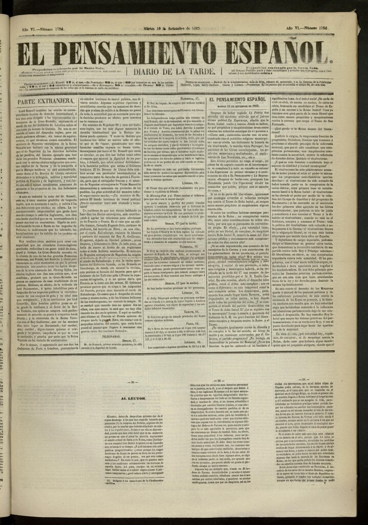 Miniatura de El Pensamiento Español del 19 de septiembre de 1865, nº 1756
