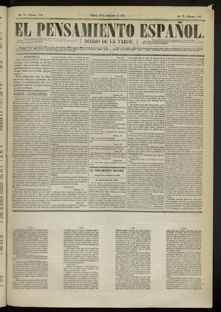 Miniatura de El Pensamiento Español del 29 de septiembre de 1865, nº 1765