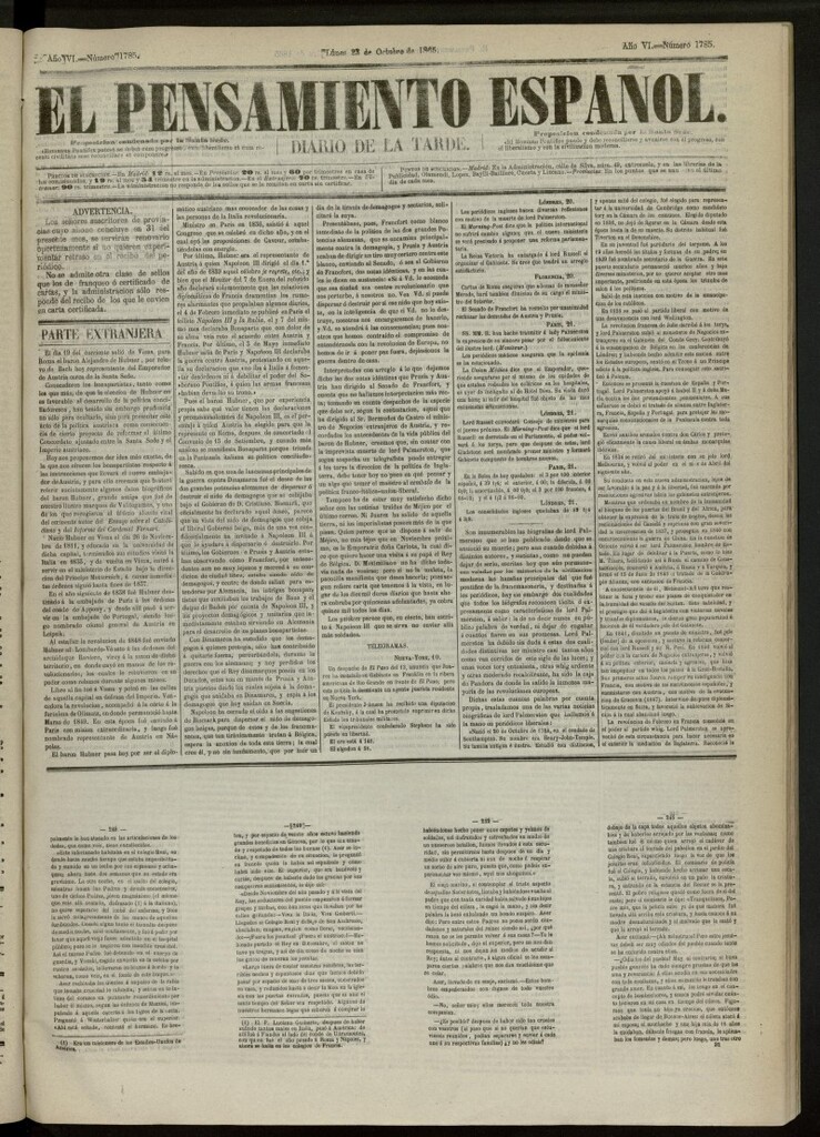 Miniatura de El Pensamiento Español del 23 de octubre de 1865, nº 1785