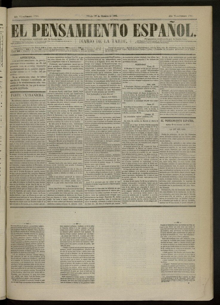 Miniatura de El Pensamiento Español del 28 de octubre de 1865, nº 1790