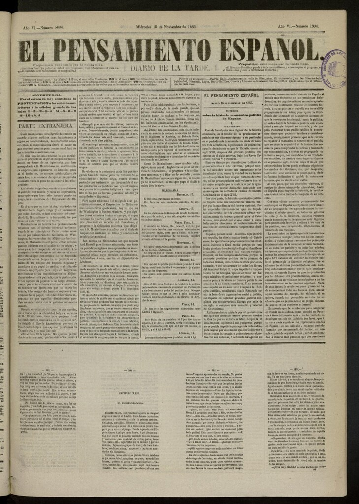 Miniatura de El Pensamiento Español del 15 de noviembre de 1865, nº 1804