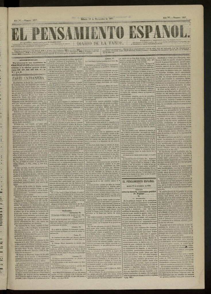 Miniatura de El Pensamiento Español del 18 de noviembre de 1865, nº 1807