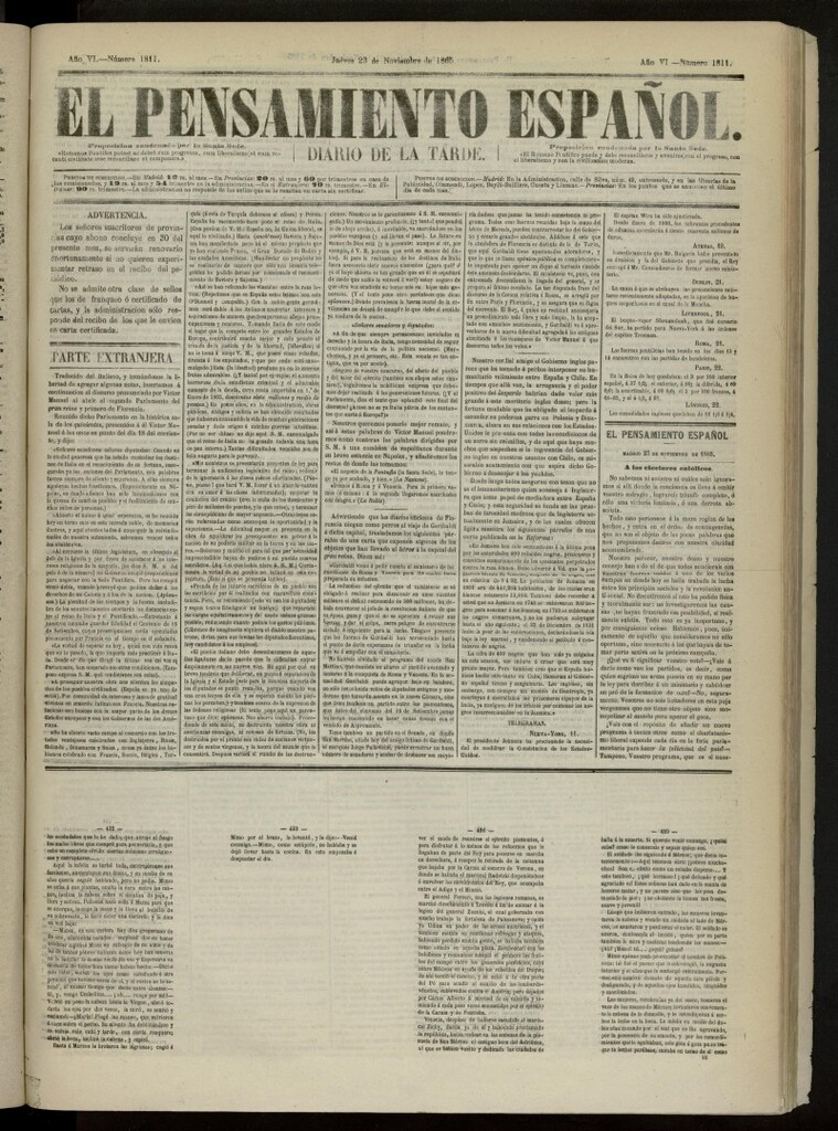 Miniatura de El Pensamiento Español del 23 de noviembre de 1865, nº 1811