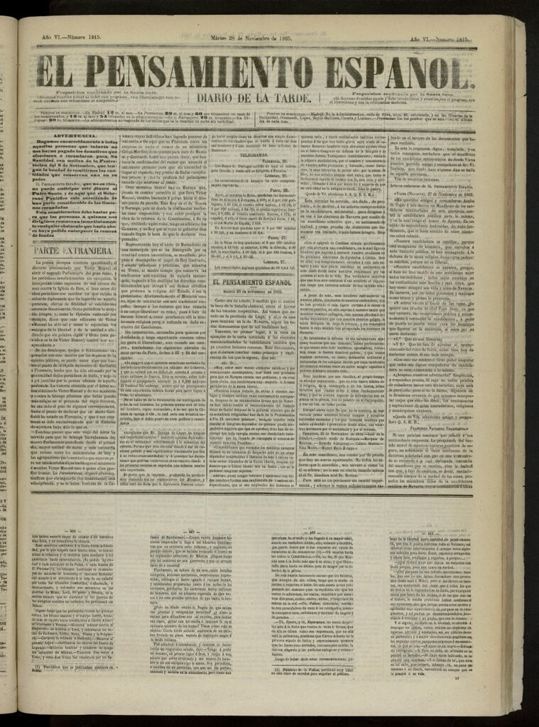 Miniatura de El Pensamiento Español del 28 de noviembre de 1865, nº 1815