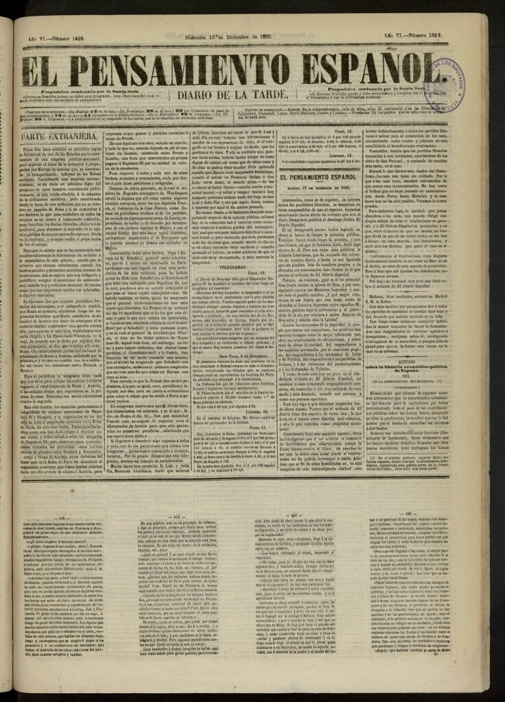Miniatura de El Pensamiento Español del 13 de diciembre de 1865, nº 1828